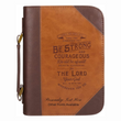 Load image into Gallery viewer, Personalized Bible Cover For Men Two-tone Toffee & Chocolate Brown Do Not Be Afraid Joshua 1:9 Faux Leather