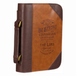 Load image into Gallery viewer, Personalized Bible Cover For Men Two-tone Toffee & Chocolate Brown Do Not Be Afraid Joshua 1:9 Faux Leather