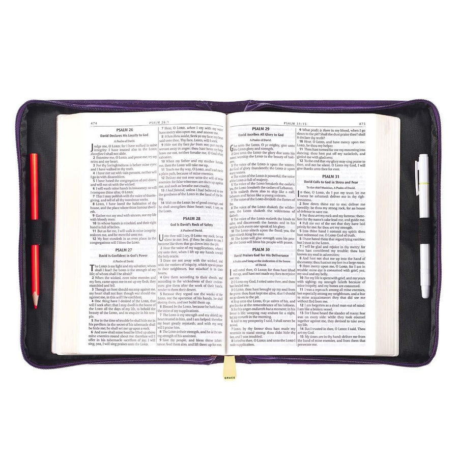 Amazing Grace Purple Faux Leather Bible Cover