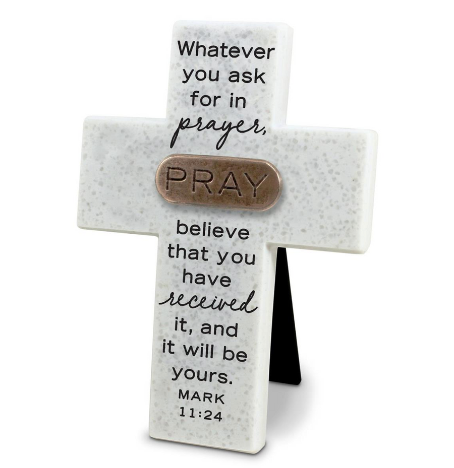 Pray Mark 11:24 Copper Accent Tabletop Cross