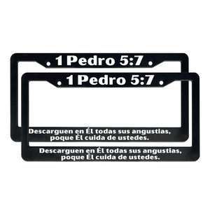 1 Pedro 5:7 Christian Spanish License Plate Frame | Porta Placas Cristiano para Matriculas en Español