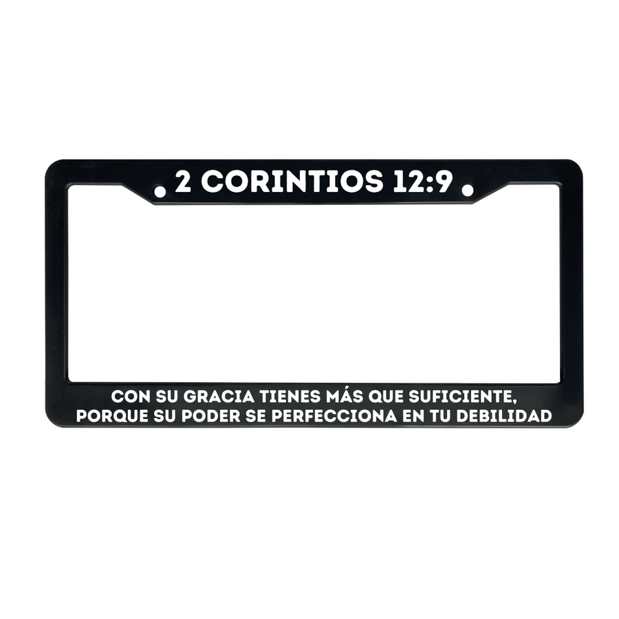 2 Corintios 12:9 Christian Spanish License Plate Frame | Porta Placas Cristiano para Matriculas en Español