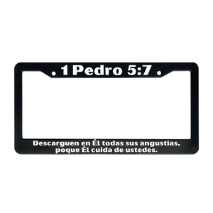 1 Pedro 5:7 Christian Spanish License Plate Frame | Porta Placas Cristiano para Matriculas en Español