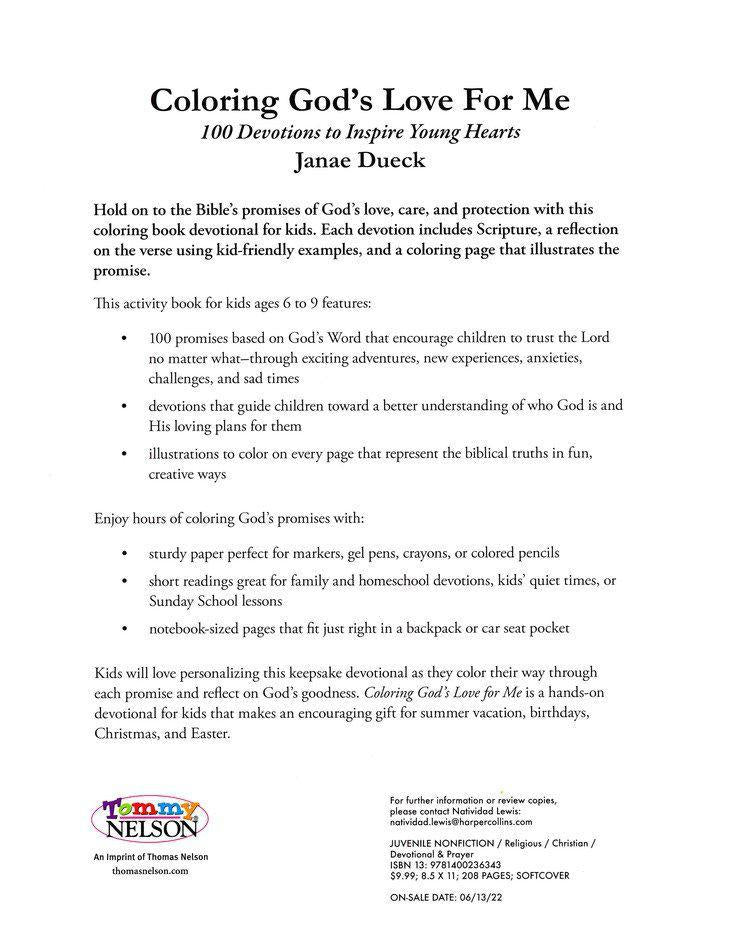 Coloring God's Love for Me: 100 Devotions to Inspire Young Hearts - Janae Dueck