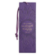 Load image into Gallery viewer, Strength &amp; Dignity Proverbs 31:25 Purple Sunflower Faux Leather Bookmark
