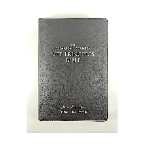 Personalized Custom Text Your Name NKJV The Charles F. Stanley Life Principles Bible Large Print Edition Black Leathersoft