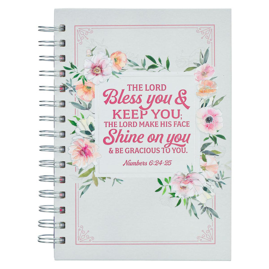 Bless You & Keep You Numbers 6:24-25 White & Pink Floral Wirebound Journal