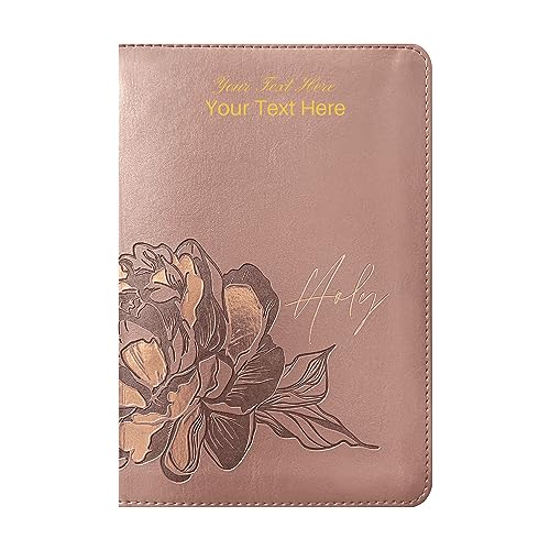 Personalized NLT Compact Giant Print Bible Filament-Enabled Edition Red Letter Rose Metallic Peony LeatherLike