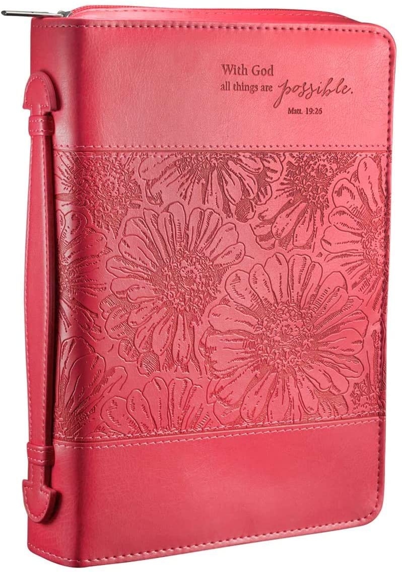 Matthew 19:26 Faux Leather Pink Personalized Bible Cover for Women