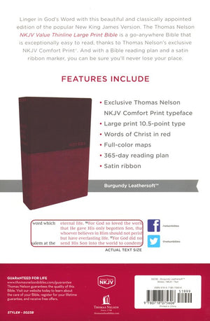 Personalized NKJV Value Thinline Bible Large Print Leathersoft Burgundy New King James Version