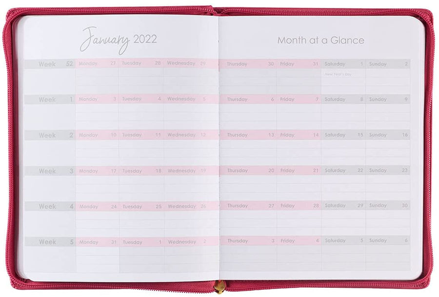 Personalized 2022 Blessed Is The One Who Trusts Large Zippered Pink Faux Leather 18-month Planner for Women - Jeremiah 17:7