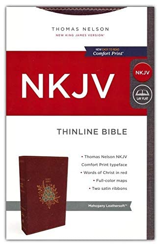 Personalized NKJV Thinline Bible Red Letter Comfort Print Holy Bible Leathersoft Mahogany