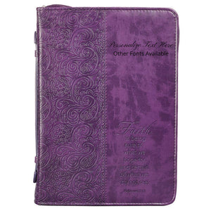 Hebrews 11:1 Faux Leather Purple Personalized Bible Cover for Women