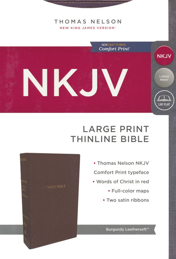 Personalized Custom Text NKJV Large Print Thinline Bible Leathersoft Burgundy New King James Version