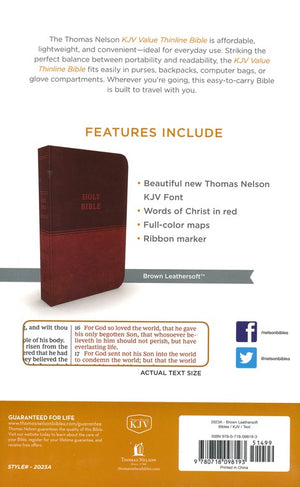 Personalized KJV Holy Bible Value Thinline Leathersoft Standard Print Brown