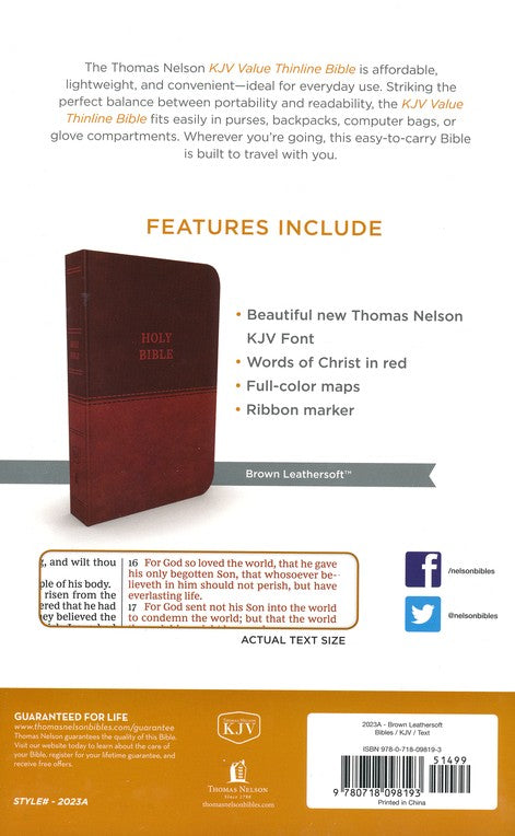 Personalized KJV Holy Bible Value Thinline Leathersoft Standard Print Brown