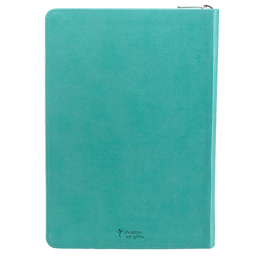 Personalized Custom Text I Can Do Everything Zippered Journal LuxLeather Philippians 4:13 Turquoise