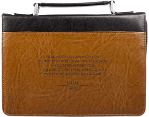 Isaiah 41:10 Faux Leather Two-Tone Tan Personalized Bible Cover for Men