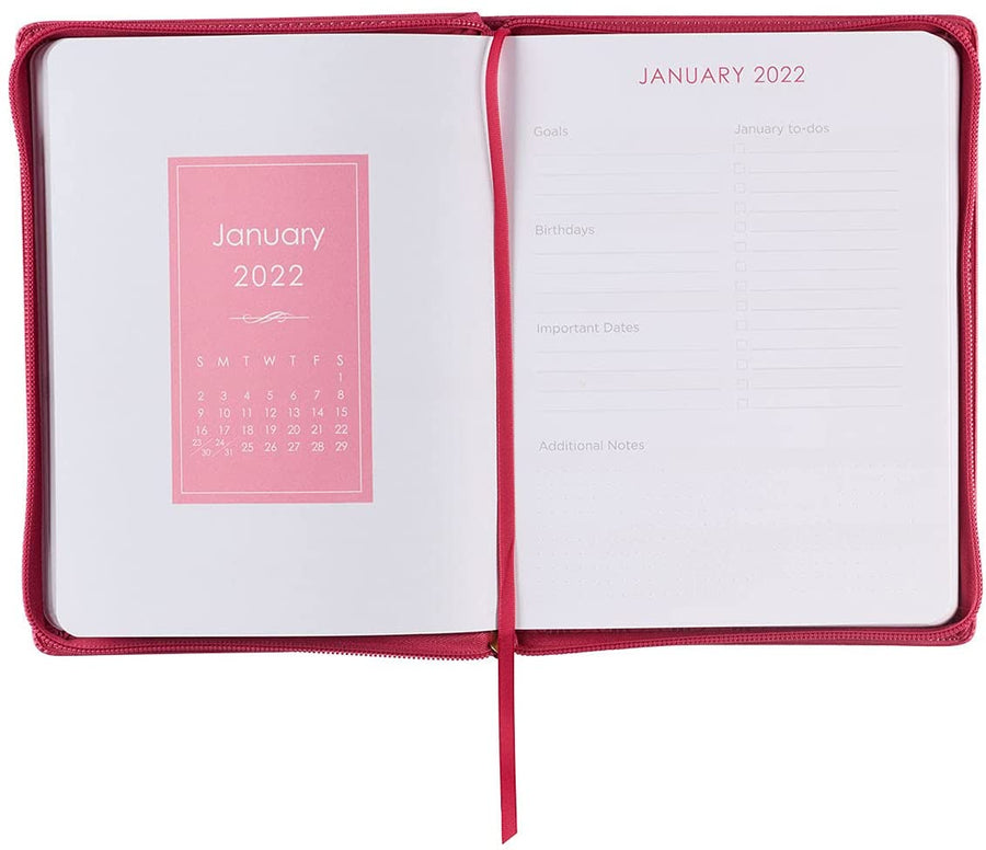 Personalized 2022 Blessed Is The One Who Trusts Large Zippered Pink Faux Leather 18-month Planner for Women - Jeremiah 17:7