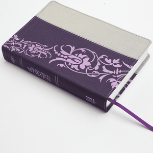 Personalized Custom Text Your Name NKJV The Study Bible for Women Purple/Gray Linen LeatherTouch