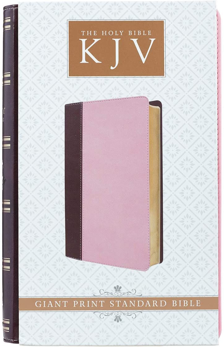 Personalized KJV Holy Bible Giant Print Standard Bible Pink and Brown Faux Leather w/Ribbon Marker