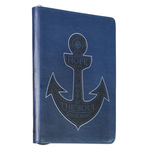 Personalized Journal Custom Text Hope As An Anchor Hebrew 6:19 Journal LuxLeather Navy Blue