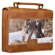 Load image into Gallery viewer, Be Strong and Courageous Mountain Lion Tan Joshua 1:9 Faux Leather Personalized Bible Cover For Men
