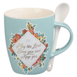Load image into Gallery viewer, Bless You &amp; Keep You Numbers 6:24 Teal Ceramic Coffee Mug with Spoon
