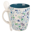 Load image into Gallery viewer, Saved by Grace Ephesians 2:8 Blue Floral Ceramic Coffee Mug with Spoon
