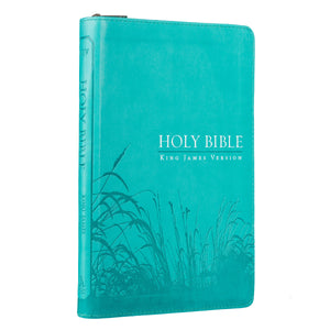 Personalized KJV Zippered Deluxe Gift Bible Thumb Index Faux Leather Turquoise