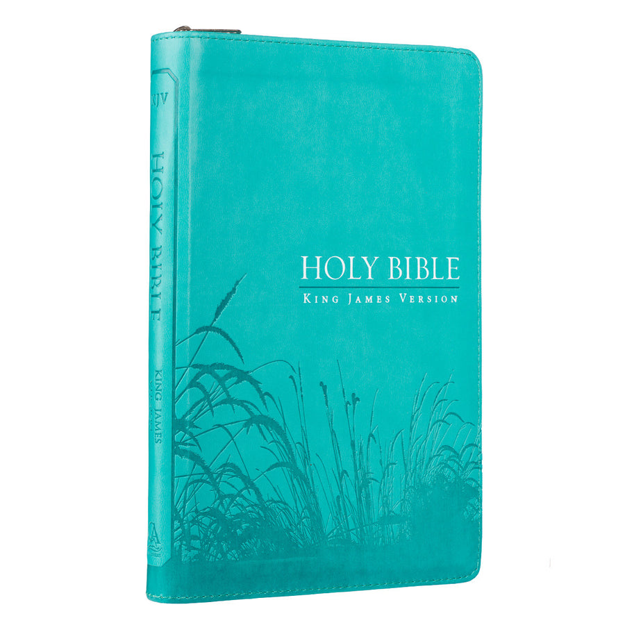 Personalized KJV Zippered Deluxe Gift Bible Thumb Index Faux Leather Turquoise