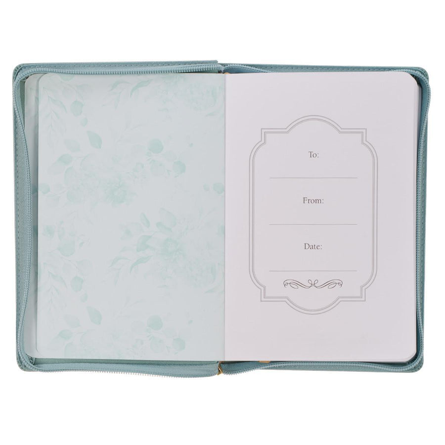 Walk By Faith 2 Corinthians 5:7 Teal Floral Faux Leather Zippered Journal