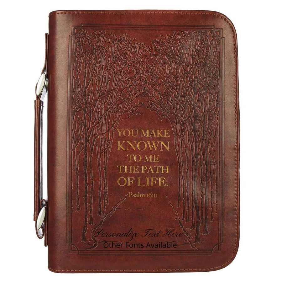 Psalm 16:11 Faux Leather Brown Personalized Bible Cover for Men