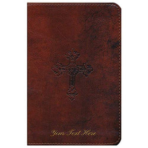 Personalized ESV Compact Bible TruTone Walnut Weathered Cross Design