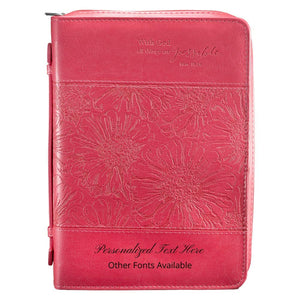 Matthew 19:26 Faux Leather Pink Personalized Bible Cover for Women