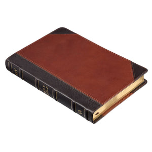 Personalized KJV Holy Bible Thinline Large Print Brown and Caramel Premium Full Grain Leather