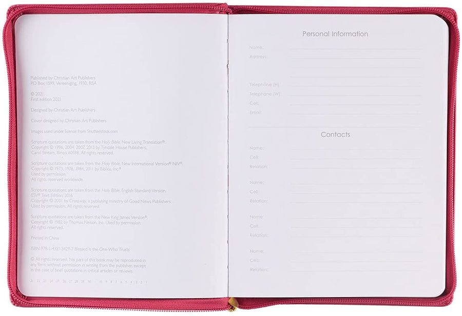 Personalized 2022 Blessed Is The One Who Trusts Large Zippered Pink Faux Leather 18-month Planner for Women - Jeremiah 17:7