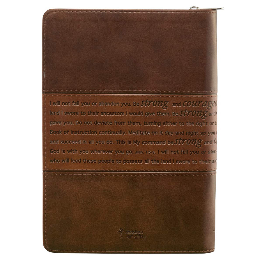 Strong & Courageous  Joshua 1:5-7 Brown Zippered  Journal