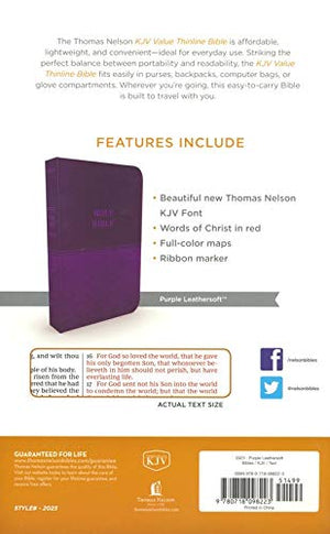 Personalized KJV Holy Bible Value Thinline Leathersoft Purple Comfort Print King James Version