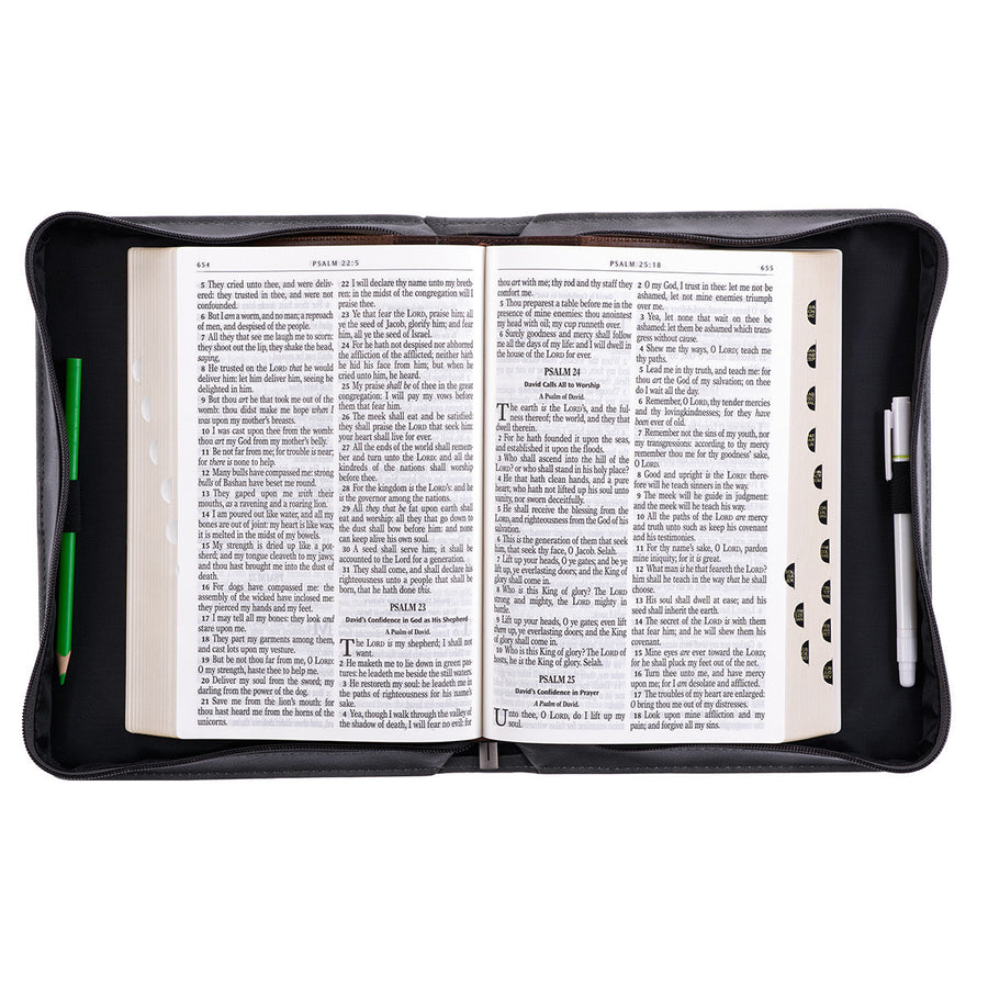 Gray All Things Filigree Philippians 4:13 Faux Leather Personalized Bible Cover For Men