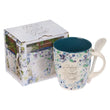 Load image into Gallery viewer, Saved by Grace Ephesians 2:8 Blue Floral Ceramic Coffee Mug with Spoon

