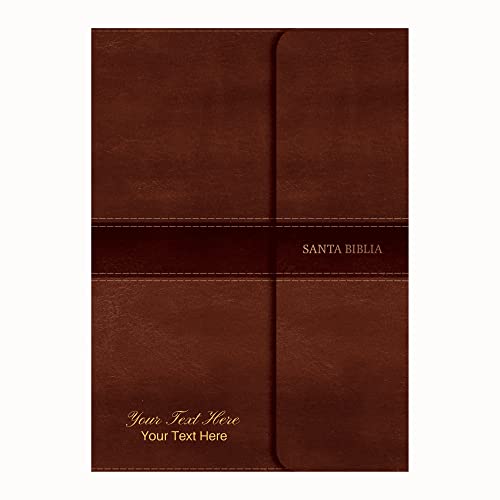 Personalized Custom Text Your Name RVR 1060 Biblia Compacta Letra Gde. Piel Imit. Marron Solapa Mag. (Spanish)