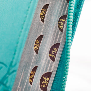 Personalized KJV Zippered Deluxe Gift Bible Thumb Index Faux Leather Turquoise