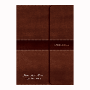 Personalized Custom Text Your Name RVR 1060 Biblia Compacta Letra Gde. Piel Imit. Marron Solapa Mag. (Spanish)