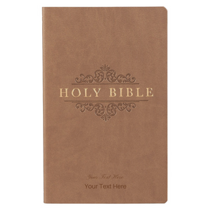 Personalized Custom Text Your Name KJV Budget Gift and Award Faux Leather Tan Softcover Bible King James Version