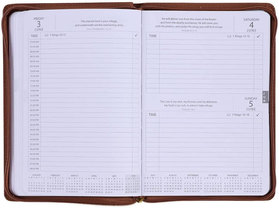 Personalized 2022 Refuge and Strength Brown Faux Leather Zippered Executive Planner