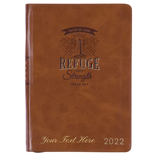 Personalized 2022 Refuge and Strength Brown Faux Leather Zippered Executive Planner