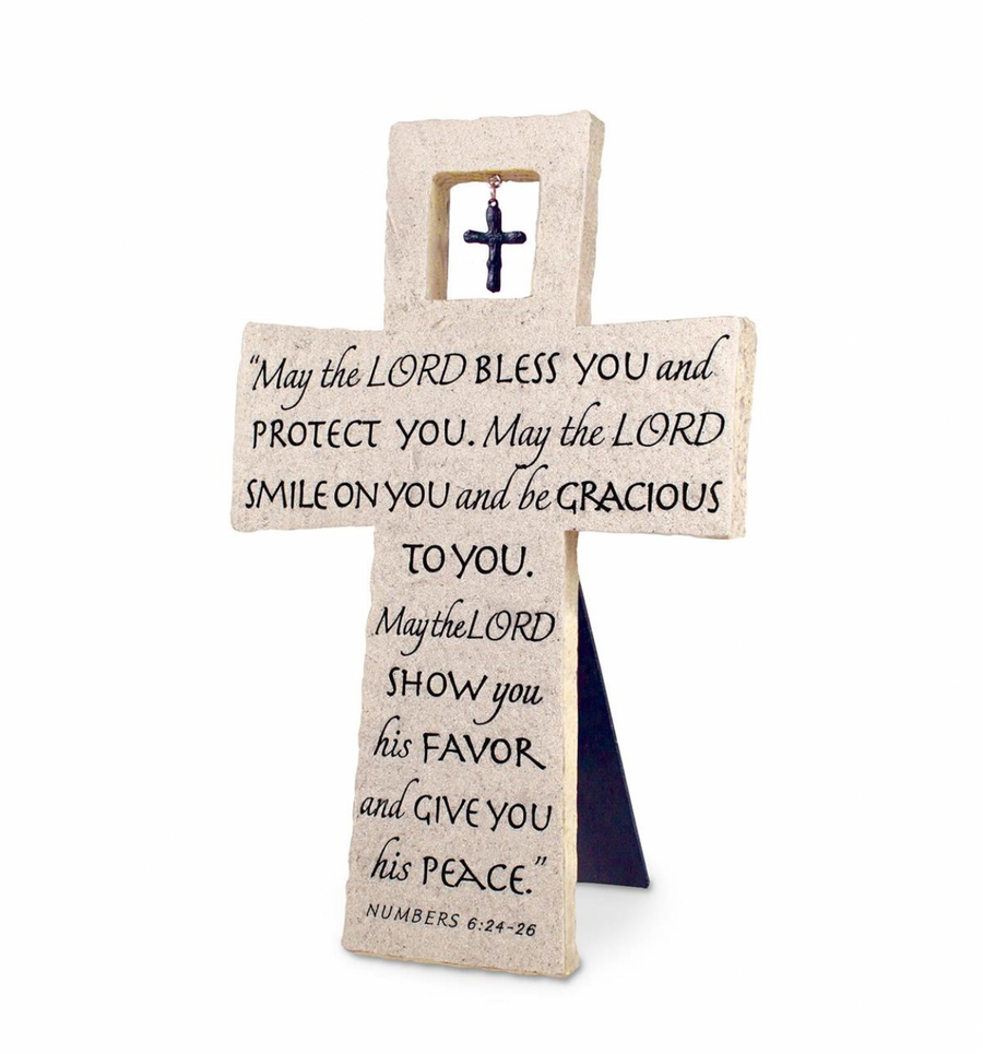 Numbers 6:24-26 Cast Stone Desktop Cross