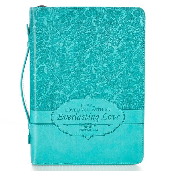 Everlasting Love Jeremiah 31:3 Turquoise Faux Leather Large Bible Cover