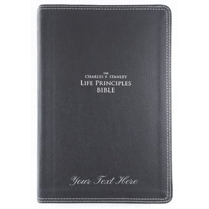 Personalized NIV The Charles F. Stanley Life Principles Bible Leathersoft Black Thumb Indexed